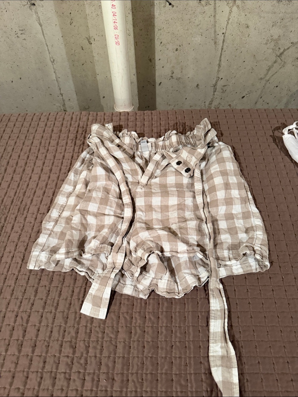Beige & White Gingham Off-Shoulder Top for Girls